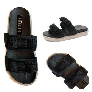Shein Slip-On Double Band Strap Bow Slides Sandals